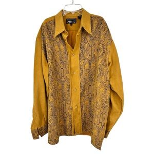 Pronti by Phita mens vintage micro suede print long sleeve button up shirt